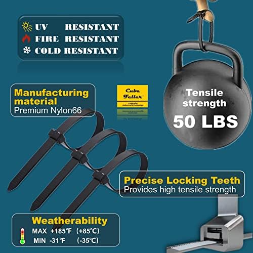 Cubefeller Zip Ties, | 12"+8"+6"+4" / 400 PCS /, Black Zip Ties with 50 Pounds Tensile Strength, Plastic Tie,Self-Locking Nylon Zip Ties for Indoor and Outdoor,Cable Ties in resealable bag - Image 4