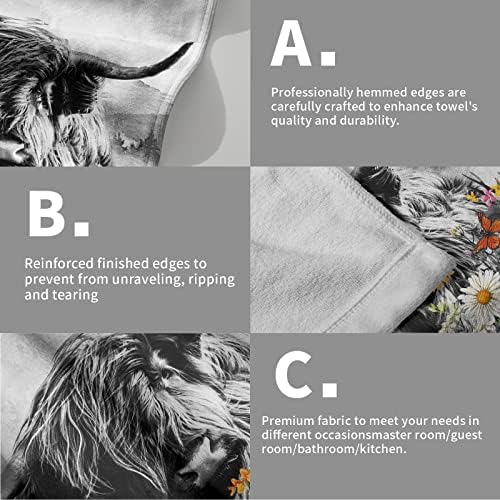 Giwawa Farm Cow Hand Towels Scottish Bull Soft Thin Bath Towel Set of 2 Cotton Luxury Kitchen Washcloths for Bathroom Home Gym Hotel Sport - Image 5