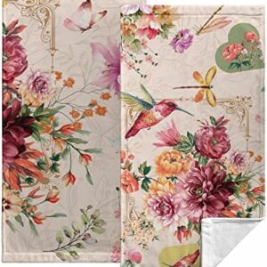 Kwlegh Rose Flower Blossom Hand Towel Set of 2 Summer Hummingbird Dish Towels Butterfly Dragonfly Bath Towel Soft Absorbent Bath Hand Towels for Bathroom Kitchen Gym Yoga 14.4 x 28.3 Inch