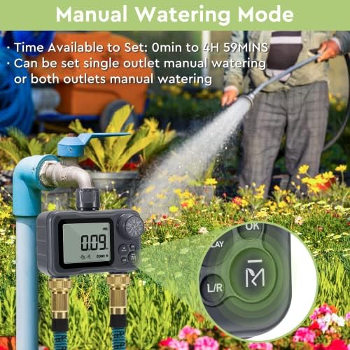 Moistenland Hose Timer, Irrigation Timer, Lawn & Garden Watering Equipment, with Rain Delay/Manual/Automatic Watering System, IP54 Waterproof, 3.1 Inches Large Screen(2 Outlets) - Image 6