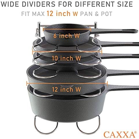 CAXXA Heavy Duty Pan Rack, Pot Lid Rack, Kitchen Cabinet Pantry Cookware Organizer Rack Holder | 5 Adjustable Dividers, Chrome - Image 3