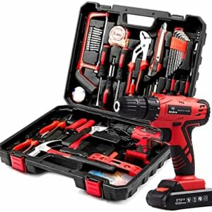 DD dedeo Tool Set with Drill, Cordless Hammer Drill Tool Kit 110Pcs Household Power Tools Drill Set with 21V Li-Ion Battery & Charger for Home Tool Kit