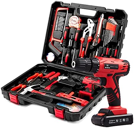 DD dedeo Tool Set with Drill, Cordless Hammer Drill Tool Kit 110Pcs Household Power Tools Drill Set with 21V Li-Ion Battery & Charger for Home Tool Kit
