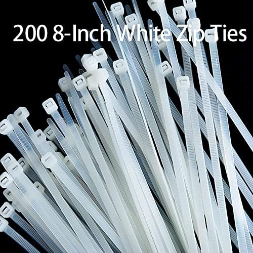 ZFCZR Zip Ties, 200pcs White Zip Ties 8 Inch, Plastic Ties Small Zipties Cable Tie Wraps, Multi-Purpose Cable Management Ties, Self-Locking Ziptie for Office and Home(Can bear 40lb) - Image 4