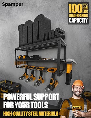 Power Tool Organizer with Charging Station, Drill Holder Wall Mount, Garage Storage Rack for Handheld, Metal Tool Shelf, Utility Rack for Cordless Drill & Power Tools, Gifts for Father's Day - Image 4