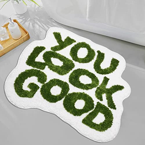 JAYLUN Bath Mat You Look Good Bath Mat Bathroom Rugs Green Bathroom Rug Funny Bathroom Mat Cute Bath Mat Cool Rugs for Bedroom Absorbent Bath Mat Non Slip Mat (Green, 25x21 inch)