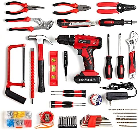DD dedeo Tool Set with Drill, Cordless Hammer Drill Tool Kit 110Pcs Household Power Tools Drill Set with 21V Li-Ion Battery & Charger for Home Tool Kit - Image 2