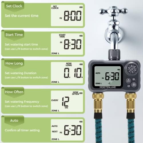 Moistenland Hose Timer, Irrigation Timer, Lawn & Garden Watering Equipment, with Rain Delay/Manual/Automatic Watering System, IP54 Waterproof, 3.1 Inches Large Screen(2 Outlets) - Image 4