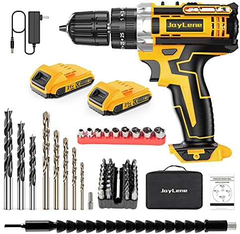 JayLene 21V Cordless Drill Set, Power Drill 59Pcs with 3/8 Inch Keyless Chuck, 25 3 Clutch Electric Drill with Work Light, Max torque 45Nm, 2-Variable Speed & 2 Batteries and Fast Charger - Image 6