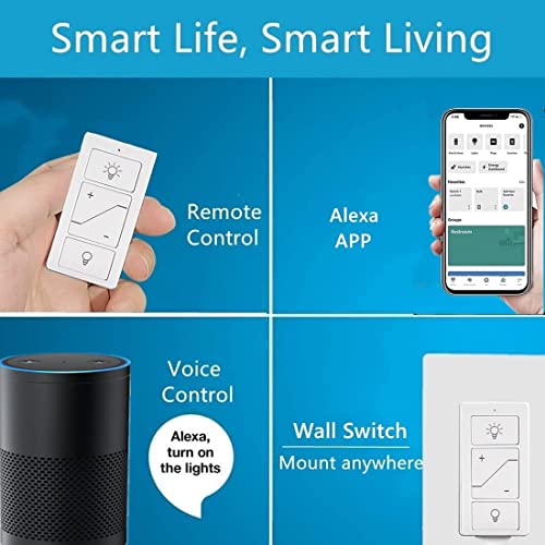 Nexete Smart Wireless Light Switch and Receiver Kit,Brightness Adjustable,100ft RF Range No Wiring Mini Remote Control with Wall Plate,Voice Control,Bluetooth Work with Amazon Alexa (2 Wall Switches) - Image 4