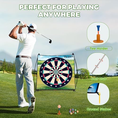 FBSPORT Golf Chipping Game with Sticky Balls and Darts, Chipping Golf Game Mat Indoor Outdoor Games, Golf Game Set for Children Over 3 Years Old and Adults (Includes Golf Clubs) - Image 3