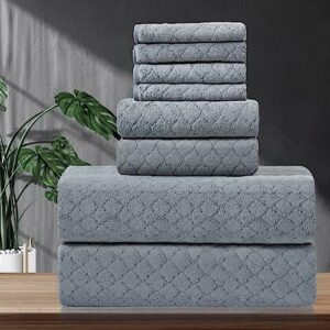 8-Piece Gray Bath Towels Set,2 Oversized Large Bath Towels Sheet,2 Hand Towels and 4 Washcloths - 600 GSM Soft Luxury Towel Set,Highly Absorbent Quick Dry Towel Collection for Bathroom,Hotel and Spa