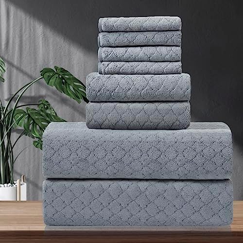 8-Piece Gray Bath Towels Set,2 Oversized Large Bath Towels Sheet,2 Hand Towels and 4 Washcloths - 600 GSM Soft Luxury Towel Set,Highly Absorbent Quick Dry Towel Collection for Bathroom,Hotel and Spa