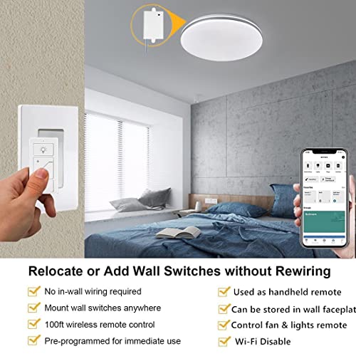 Nexete Smart Wireless Light Switch and Receiver Kit,Brightness Adjustable,100ft RF Range No Wiring Mini Remote Control with Wall Plate,Voice Control,Bluetooth Work with Amazon Alexa (2 Wall Switches) - Image 7