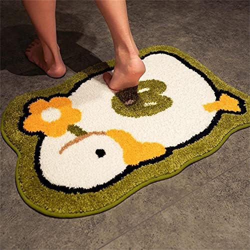 Decorative Bath Rugs Small 18x26 inch Bathroom Mats for Bath Tub Sink Water Absorbent Non Slip Microfiber Shower Rug with TPR Backing for Entrance Indoor Doormats Kitchen Carpet, Green Goose