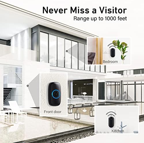 Wireless Doorbell, SECRUI Door bell Over 1000ft Coverage with 2 Plug-In Receivers, 1 Waterproof Push button, 52 Chimes, 110dB loud Sound Colorful LED Flash - Image 5