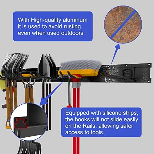 Mutilife Tool Storage Rack, 64INCH 4 packs Rails &10 packs Adjustable Hooks garden tool organizer for Garage Tool Organizer Wall Mount, Aluminum Steel For Garden (64 inches 4 Rail) Gifts for men - Image 4