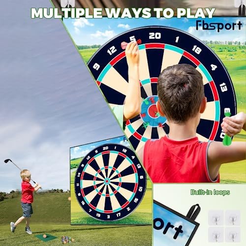 FBSPORT Golf Chipping Game with Sticky Balls and Darts, Chipping Golf Game Mat Indoor Outdoor Games, Golf Game Set for Children Over 3 Years Old and Adults (Includes Golf Clubs) - Image 2