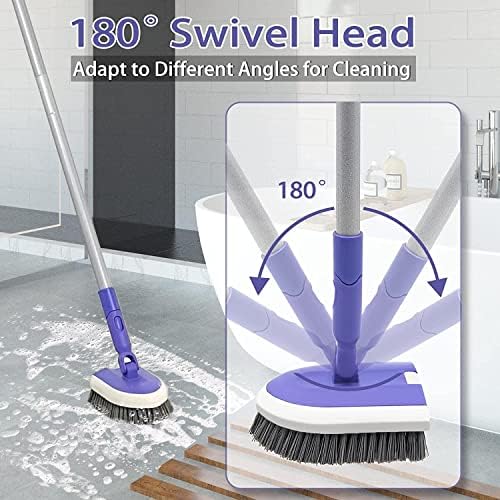 Shower Scrubber Cleaning Brush with 46.8 Inches Long Handle, ZUBULUN 2 in 1 Tub and Tile Scrubber with 2 Non-Scratch Scrub Brush Replacement for Bathroom, Wall, Kitchen, Bathtub, Floor - Image 3