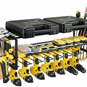 FOTEEMO Power Tool Organizer For Tool Storage, Heavy Duty Garage Wall Tool Storage Organizer 7 Drills Holders Organizers And Storage Household Wall Mount Utility Organizer Rack For Men (Black)