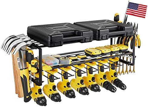 FOTEEMO Power Tool Organizer For Tool Storage, Heavy Duty Garage Wall Tool Storage Organizer 7 Drills Holders Organizers And Storage Household Wall Mount Utility Organizer Rack For Men (Black)