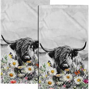 Giwawa Farm Cow Hand Towels Scottish Bull Soft Thin Bath Towel Set of 2 Cotton Luxury Kitchen Washcloths for Bathroom Home Gym Hotel Sport