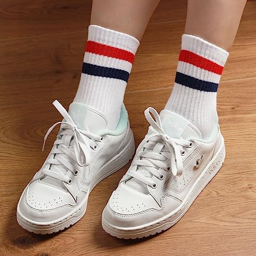 COTTON DAY Unisex Little Kids Youth Boys Girls Soft Cotton White Athletic Socks with Stripes - Image 2
