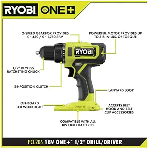 RYOBI ONE+ 18V Cordless 1/2 in. Drill/Driver (Tool Only) PCL206B Black Green - Image 2