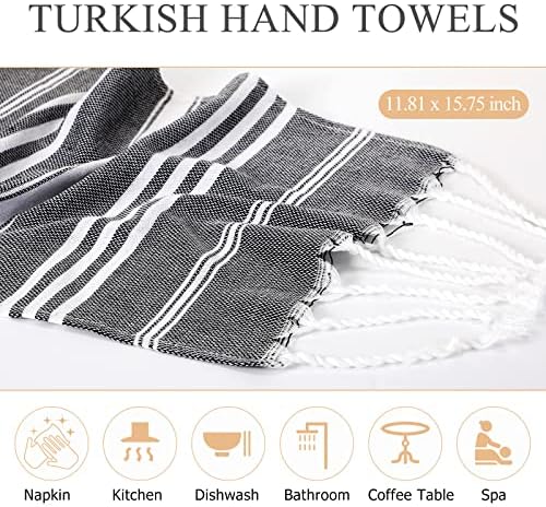 Tranqun 12 Pcs Turkish Hand Towel Turkish Kitchen Towels Cotton Soft 11.81 x 15.75 in Decorative Towels for Bathroom Hand Bath Towels for Dishcloth Face Yoga Gym, Light Grey, Dark Gray, Khaki, White - Image 3