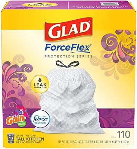 GLAD ForceFlex Tall Kitchen Drawstring Trash Bags, 13 Gallon White Trash Bag for Kitchen Trash Can, Gain Moonlight Breeze with Febreze Freshness and Leak Protection, 110 Count (Package May Vary) - Image 15