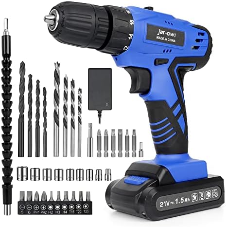 Portable Power Drill Set with 37PCS Drill Bit,21V Cordless Drill Driver Kit with Battery and Charger,Jar-owl Home Tool Set with Electric Drill for Men Women Garden Office Repair Maintain-Blue - Image 2