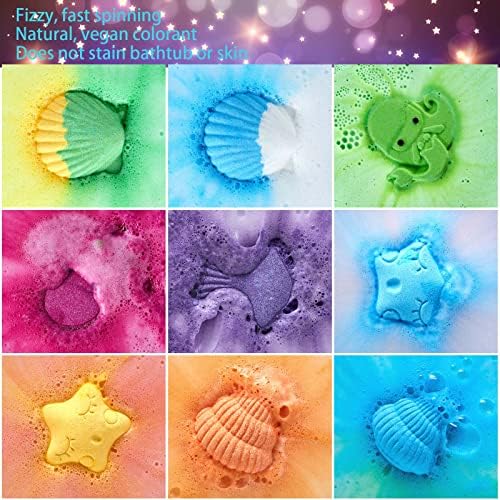 Bath Bombs for Kids -9 Pack Bath Bomb Gift Set, Kids Bath Bombs with Jewelry Necklace Bracelet,Organic Bubble Bath, Fizzy Bath Set, Mermaid Bathbombs for Girls Christmas Birthday Party Gift - Image 3