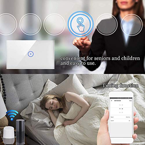 Jinvoo WiFi Wall Light Touch Panel Switch, 2.4GHz WiFi Light Switch Smartphone Remote Control, Remote Control Smart Life/Graffiti App, Timer, Alexa Compatible and Google Home White 1 Gang - Image 8