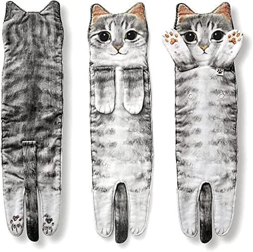 Yeikbuxa Cat Hand Towels for Bathroom Kitchen, Soft and Absorbent, Cat Gifts Cute Decorative Cat Decor Hanging Washcloths Face Towels, Funny Gifts for Cat Lovers（Grey） - Image 7