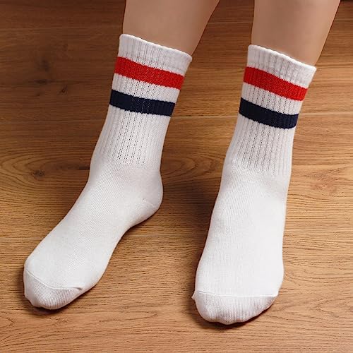 COTTON DAY Unisex Little Kids Youth Boys Girls Soft Cotton White Athletic Socks with Stripes - Image 9