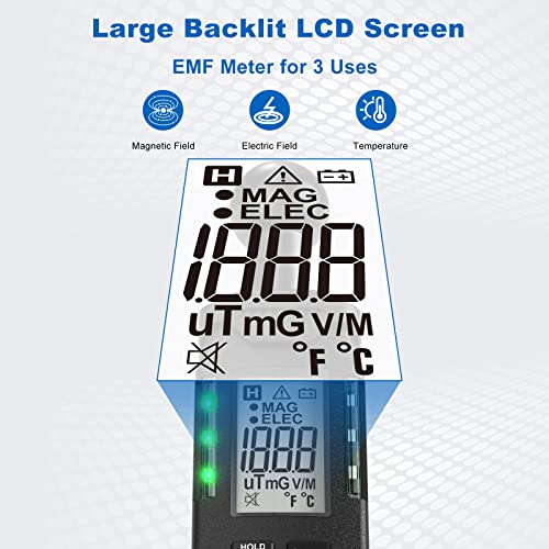 EMF Meter, Votery Rechargeable Electromagnetic Field Radiation Detector Digital EMF Detector with LCD, Temperature Measure, Hand-held Magnetic Field Detector for Home, Office, Outdoor - Image 4