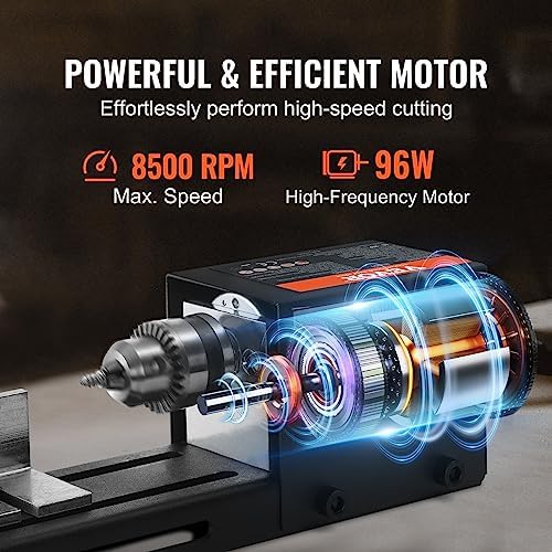 VEVOR Mini Lathe Machine, 2.76 in x 6.3 in, 24VDC 96W Mini Wood Lathe Tools Milling Machine Accessories, 7 Speeds 4220/5300/5650/6350/6660/7050/8450 RPM, for DIY Woodworking Wood Drill Rotary Tool - Image 5