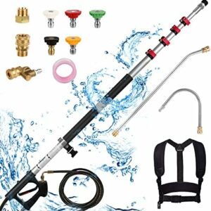 24 FT Pressure Washer Extension Wand, Extension Pole for Pressure Washer with Gutter Extension, and 5 Spray Nozzle Tips for Roof Fence Window Washing Gutter Cleaner