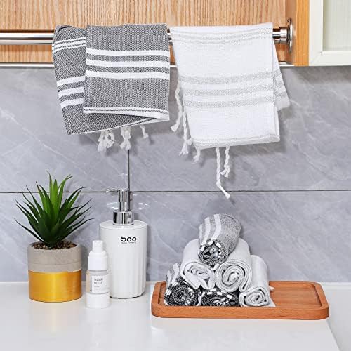 Tranqun 12 Pcs Turkish Hand Towel Turkish Kitchen Towels Cotton Soft 11.81 x 15.75 in Decorative Towels for Bathroom Hand Bath Towels for Dishcloth Face Yoga Gym, Light Grey, Dark Gray, Khaki, White - Image 2