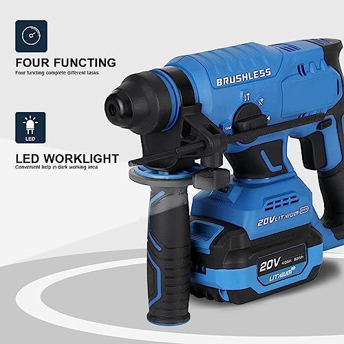 Weytoll Cordless Hammer Drill, 20V 4.0AH Lithium Heavy Duty Demolition Hammer SDS Plus Rotary Hammer, Point Chisel, Flat Chisel, Cordless Hammer Kit - Image 8