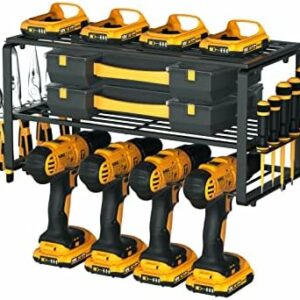 FUHUIM Power Tool Organizer, Drill Holder Wall Mount, Cordless Drill Storage Rack, Heavy Duty Metal Drill Charging Station, Floating Tool Shelf for Power Tools, Cordless Drill Storage
