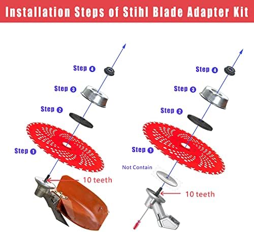 NeJesZoe 9" x 36Teeth Carbide Tip Blades Trimmer Cutter Brush Weed Eater Blade Compatible for Husqvarna, Stihl String Trimmer, Lawnmower (2 Blades&2 Pack Different Blade Adapter Kits) - Image 6