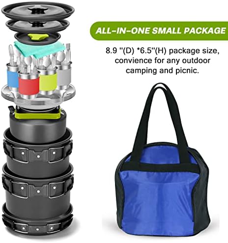 Odoland 29pcs Camping Cookware Mess Kit, Non-Stick Lightweight Pots Pan Kettle, Collapsible Water Container and Bucket, Stainless Steel Cups Plates Forks Knives Spoons for Outdoor Backpacking Picnic - Image 6