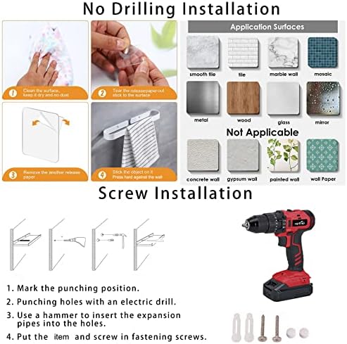 Adhesive Hand Towel Holder for Bathroom Wall 15.7 Inch, White Stick On Bathroom Towel Bar Countertop Kitchen Bath Towel Rack with 4 Clear Dould Sided Tape Pads, No Drilling-Adhesive/Screw-in, Veefos - Image 6