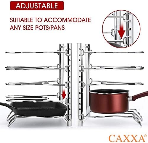 CAXXA Heavy Duty Pan Rack, Pot Lid Rack, Kitchen Cabinet Pantry Cookware Organizer Rack Holder | 5 Adjustable Dividers, Chrome - Image 4