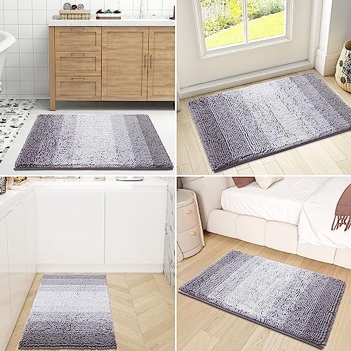 OLANLY Bathroom Rug, Extra Soft Chenille Thick Absorbent Shaggy Mat, Non-Slip Machine Wash Dry Plush Bath Mats for Bathroom, Tub and Shower (24 x 16 Inch, Grey) - Image 6