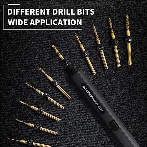 ARROWMAX Mini Electric Drill 15 in 1 with Benchtop Press, Cordless, LED Lights, Needle Vise Hand Drill Kit, 10 HSS Drill bits, 3/32-Inch Keyless Chuck, Variable Direction (SDS MINI PLUS),Black - Image 3
