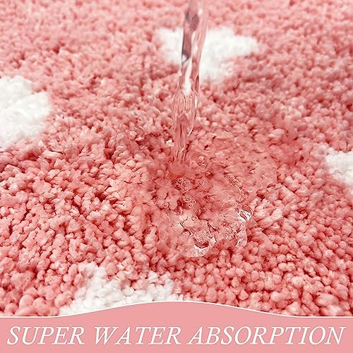 Bath Rug Mat, Cute Flower Shaped Bathroom Mat with Small Love Heart, Non Slip Water Absorbent Bathtub Mat, Machine Washable Soft Superfine Fiber Decor Mat for Bedroom Kitchen Shower 27.6 Inch (Pink) - Image 4