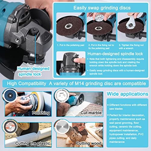 Weytoll Brushless Angle Grinder Electric Grinding Tool Lithium Cutter Utility Power Tool 21V 125mm M14 Angle Grinder For Cutting Polished Tile Wood Stone Steel - Image 3