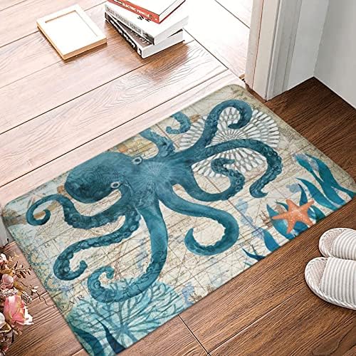 Octopus Map Bathroom Rug Mat Non-Slip Comfortable Bath Rug Carpet for Kitchen, Shower, Bath Room, Living Room One Size - Image 2